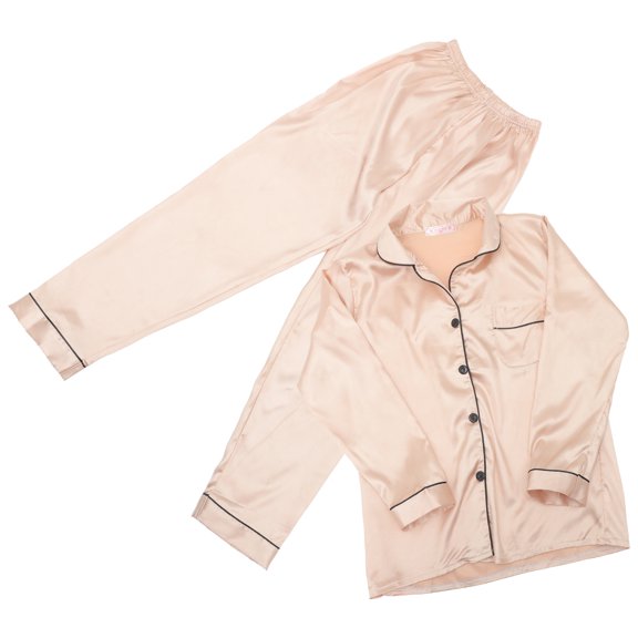 1 Set Female Nightclothes Trousers Simulated Silk Pajamas Set Fresh Long Sleeve Sleepwear Kit Household Cardigan Sleeping Clothings Kit for Spring Autumn Girl Lady Wearing (Size M Gold)