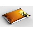 thumbnail image 2 of Ambesonne Halloween Pillow Sham 2 Pack, Haunted House, 30"x20", Orange Black, 2 of 3