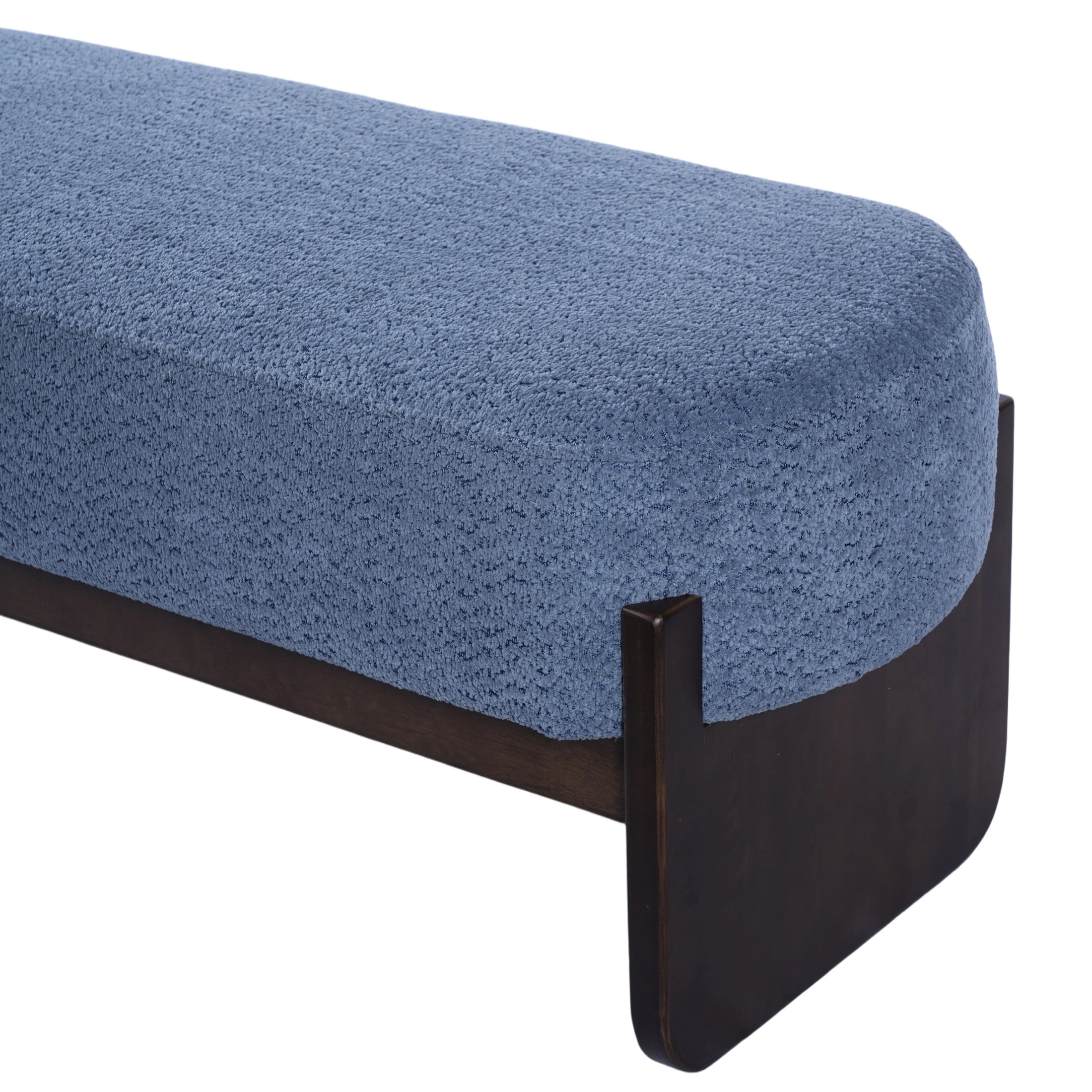 Christopher Knight Home Loop Yarn Rectangle Ottoman Bench with Brown Wooden Legs and Blue Upholstered