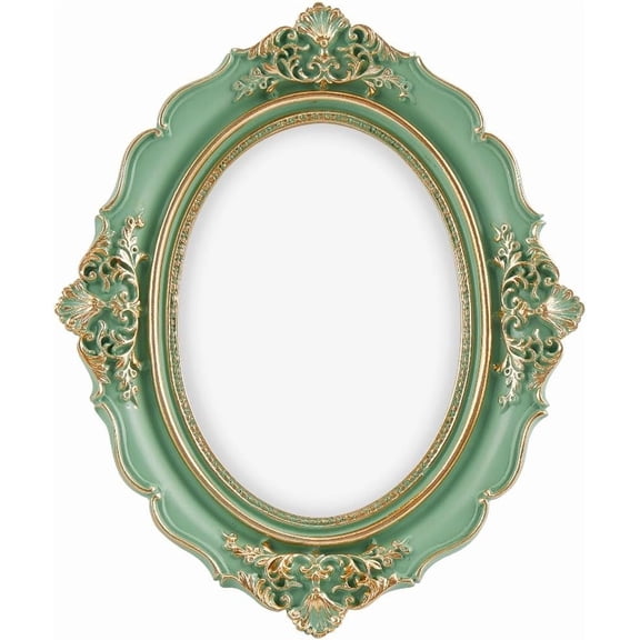 Green Resin Picture Frame Vintage Ornate Photo Frames Retro Photo Props with Hooks and Easel Stand for Tabletop Wall Hanging Display Brown