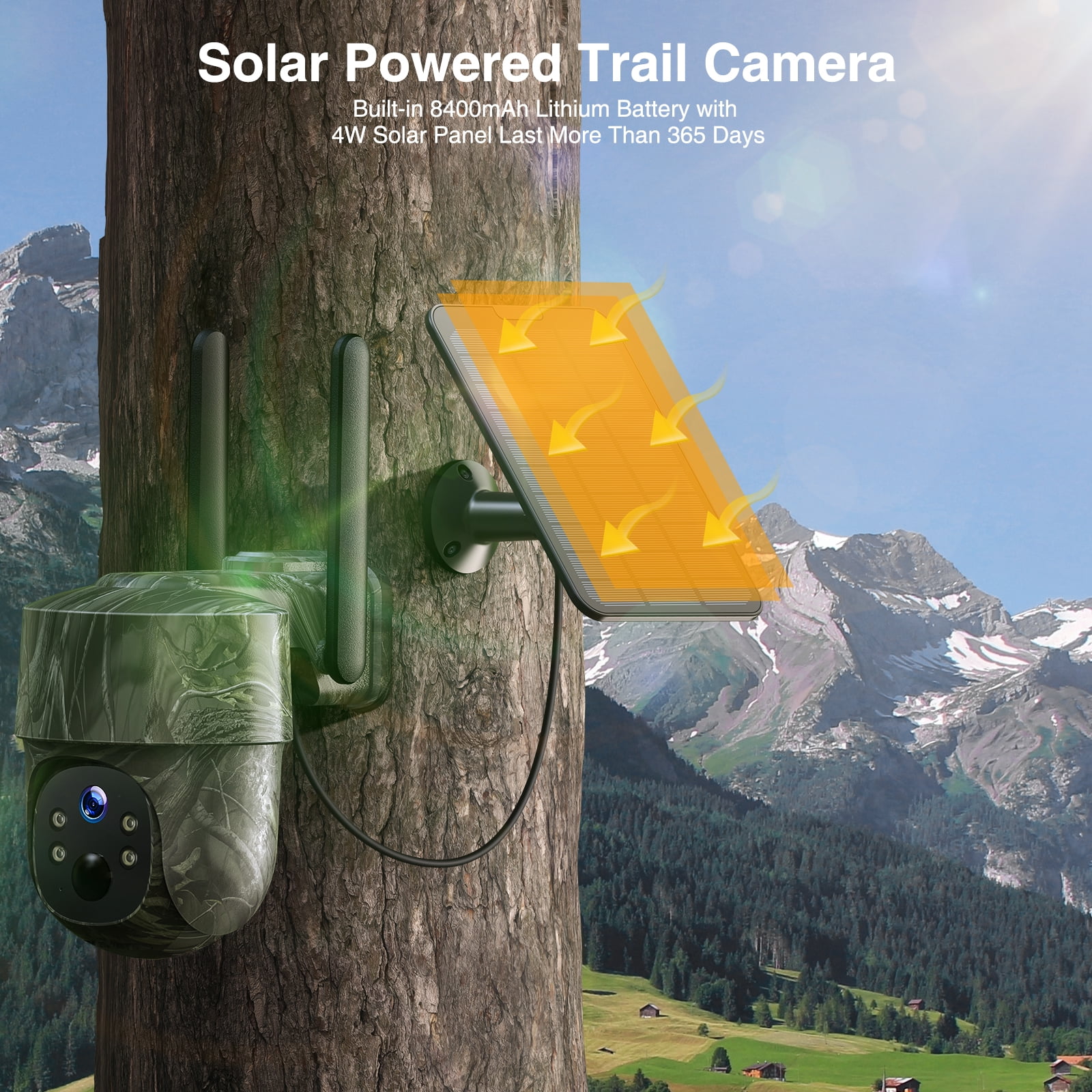 CAMPARK 4G LTE Cellular Solar Trail Camera with SIM Card, No WiFi Hunting Game Camera, 360° PTZ View, 1080P Color Night Vision Waterproof PIR Motion Sensor 2 Way Audio Wildlife Security Camera