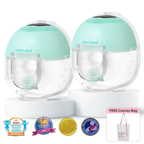 Mommed S33 Wearable Breast Pump, Ultra-Quiet in-Bra Pump for Work & Night, One-Tap Pause, Night Light, Leakproof, 4 Modes 9 Levels, 17/19/21mm Inserts (Green, 2 Pack)