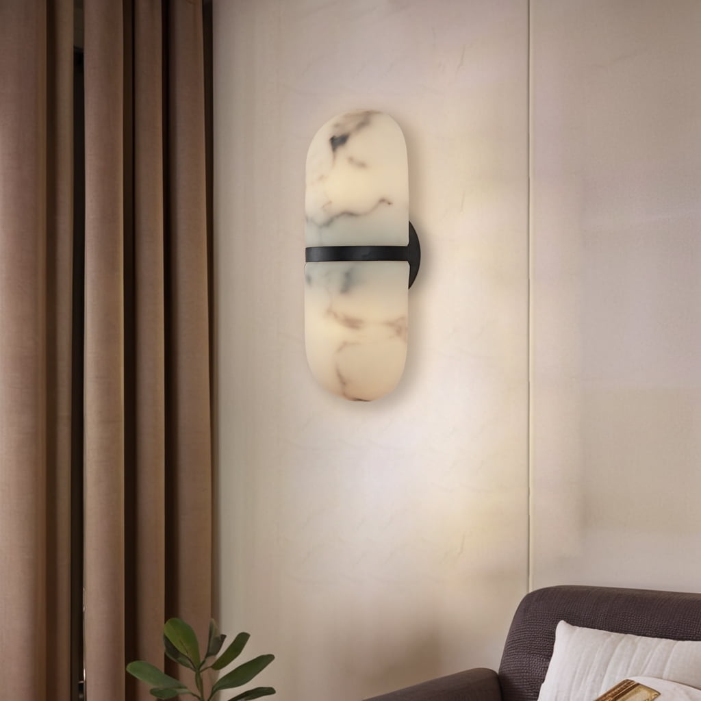 Alabaster Pill Shaped Metal Sconce , Wall Lamps for Bedroom , Bathroom Sconce