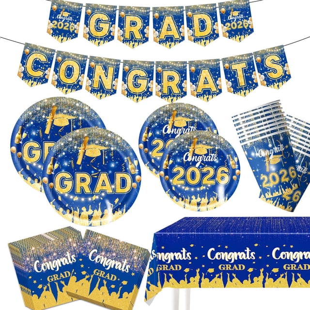Material para la fiesta de graduación, juego de vajilla desechable 2026 con platos, vasos, servilletas, mantel y pancarta, paquete de 6 piezas para ceremonia y jornada de puertas abiertas