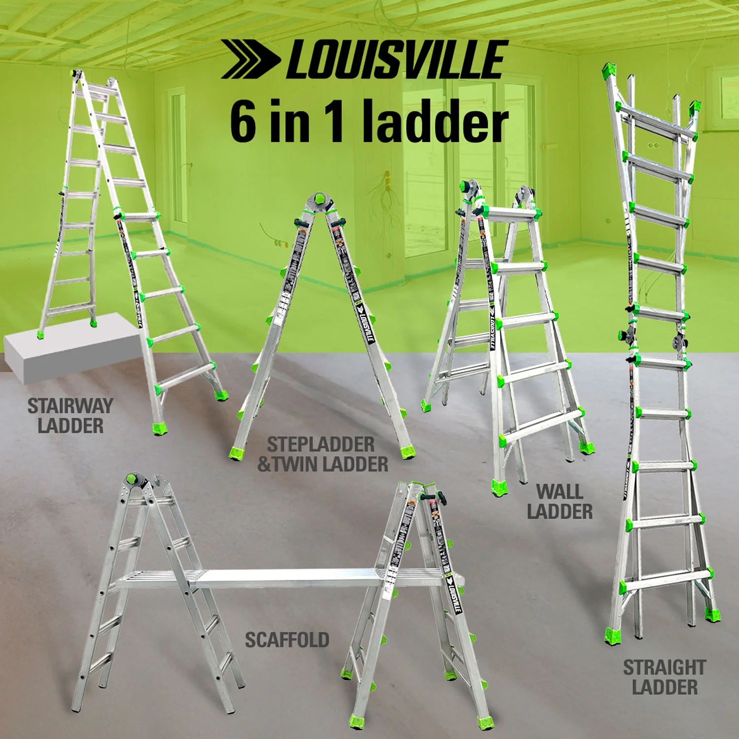 Louisville Ladder L-2099-22 Aluminum Multipurpose Ladder, 22 ft Reach, Type IA, 300 lb Load Capacity
