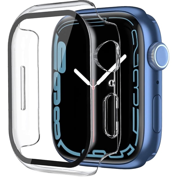 Smiling Paquete de 2 Estuches con Protector de Pantalla de Vidrio Templado Incorporado Compatible con Apple Watch Series 9 (2023)/Series 8/Series 7 de 45 mm, Estuche rígido para PC con Protector de Pa