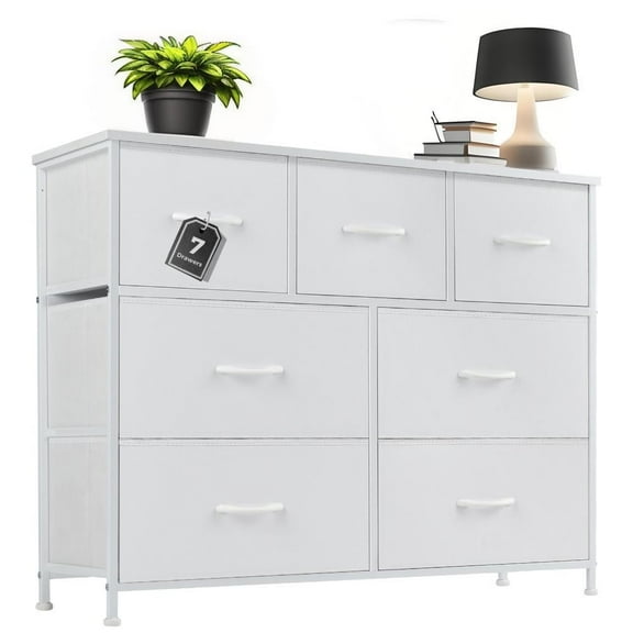 CONCETTA Chest of Drawers with 7 Fabric Drawers, Drawer Cabinet, Fabric Dressers for Bedroom, White
