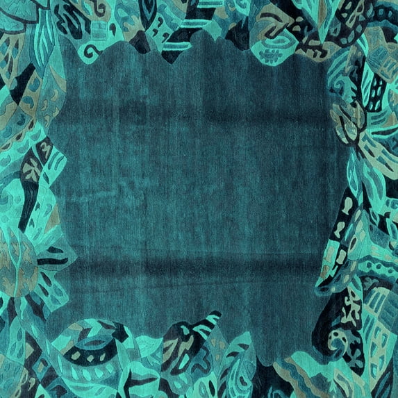 Ahgly Company Machine Washable Indoor Square Abstract Turquoise Blue Modern Area Rugs, 6' Square