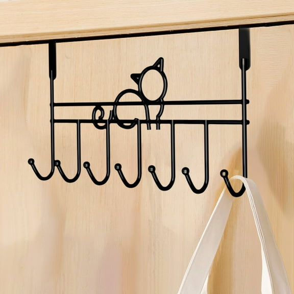 Over The Door Hooks Storage Rack No Drill Installation 1-Piece - Clothing Organization Space Saving(Black)
