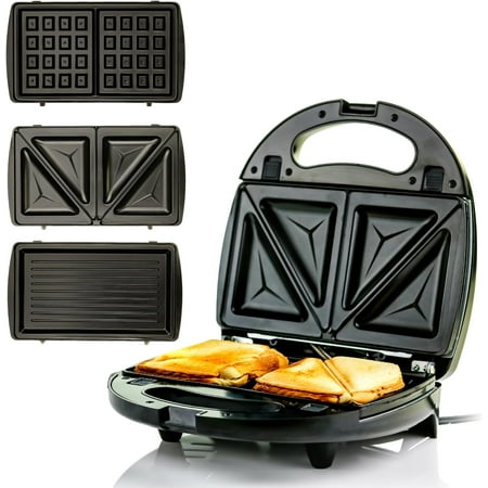 OVENTE 3 in 1 Electric Sandwich Maker, Panini Press Grill, Non-Stick Plates, Black GPI302B
