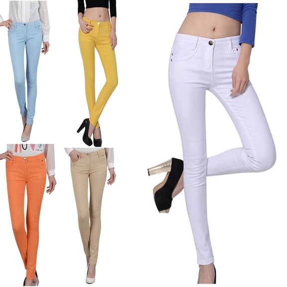 Zysthvn Women Jeans Mid Rise Casual Skinny Trousers for Women Button with Pockets Solid Slim Fit Pants
