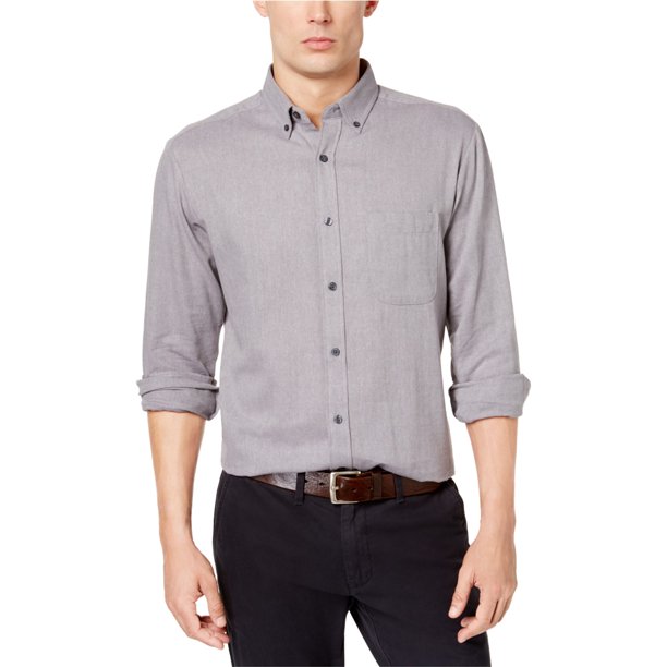 Club Room Camisa de franela con botones para hombre, gris, grande