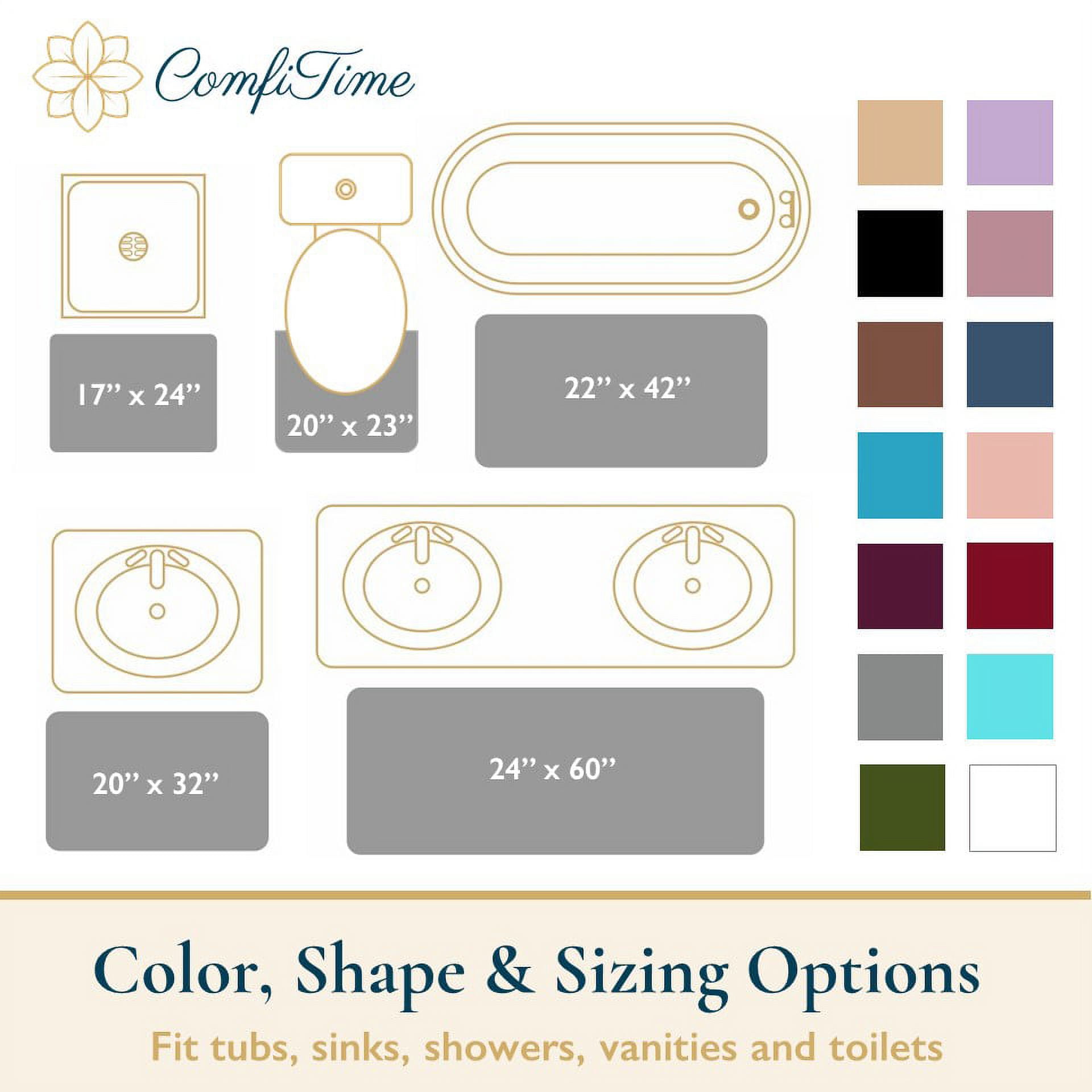 ComfiTime Bathroom Rugs – 1 inch Thick Memory Foam, 17" x 24" Bath Mat, Soft Plush Velvet Top, Non-Slip, Ultra Absorbent, Large & Long Rugs for Bathroom Floor, Avail. in Black, Gray, Beige, Navy Blue