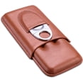 thumbnail image 1 of Hweilai （Brown）Leather Cigar Case Travel Humidor for 3 Cigars with Cigar Cutter, 1 of 1