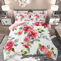 Homewish Pink Flowers 2pcs Bedding Comforter Set For Kids Teens Adults,Chic Floral Blossoms Twin Comforter Sets,Watercolor Botanical Plants Breathable Bedding Set,Ultra Soft Home Decor,Reversible