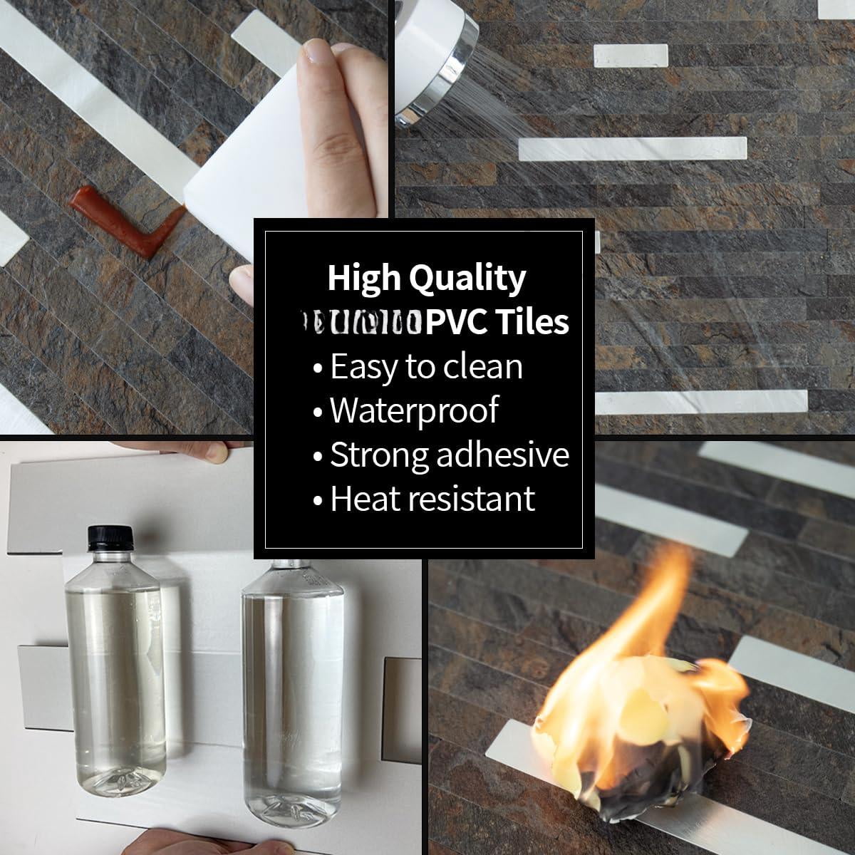 20 Sheets Rust Slate Peel And Stick Backsplash  Pvc Mixed Metal Wall Tile On For Kitchen Bathroom