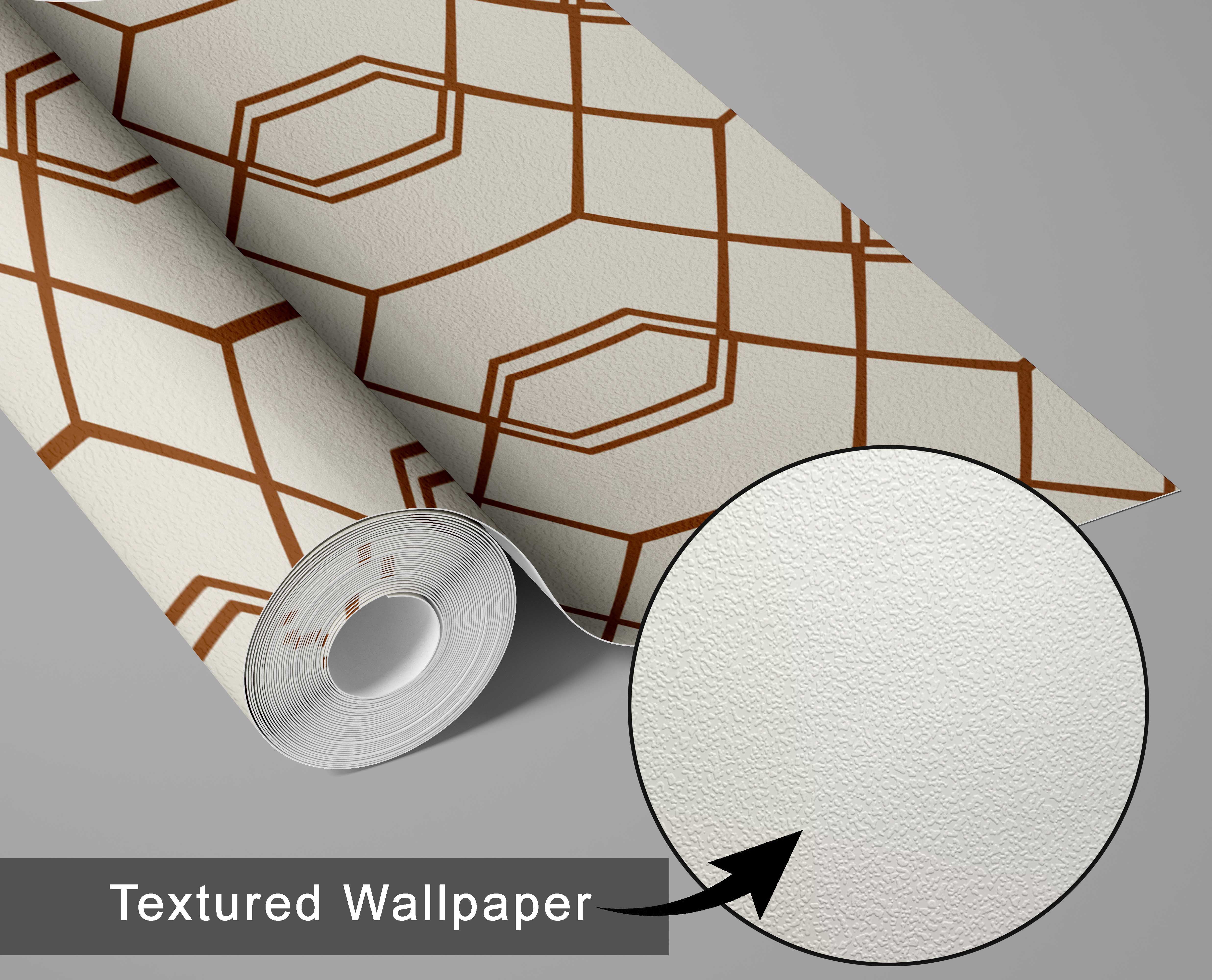 S4sassy Self Adhesive Wallpaper, Geometric Hexagon Line Print Wallpaper, Brown Removable DIY Vinyl Wall Covering, Textured Peel and Stick Contact Paper for Entryway accent Wall, Home Decor (25"x360")