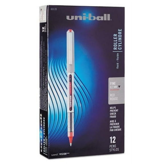 Uni-Ball UBC 0.7 mm Micro Red Ink, Gray & Red Barrel VISION Stick Roller Ball Pen - 1 Dozen