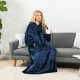thumbnail image 6 of PAVILIA Blanket Hoodie for Women Navy, Sherpa Wearable Blanket Men, Cozy Oversized Sweatshirt Blanket, Warm Fleece Hooded Blanket Sweater with Sleeves and Giant Pocket, Adult Long, Navy Blue, 6 of 8