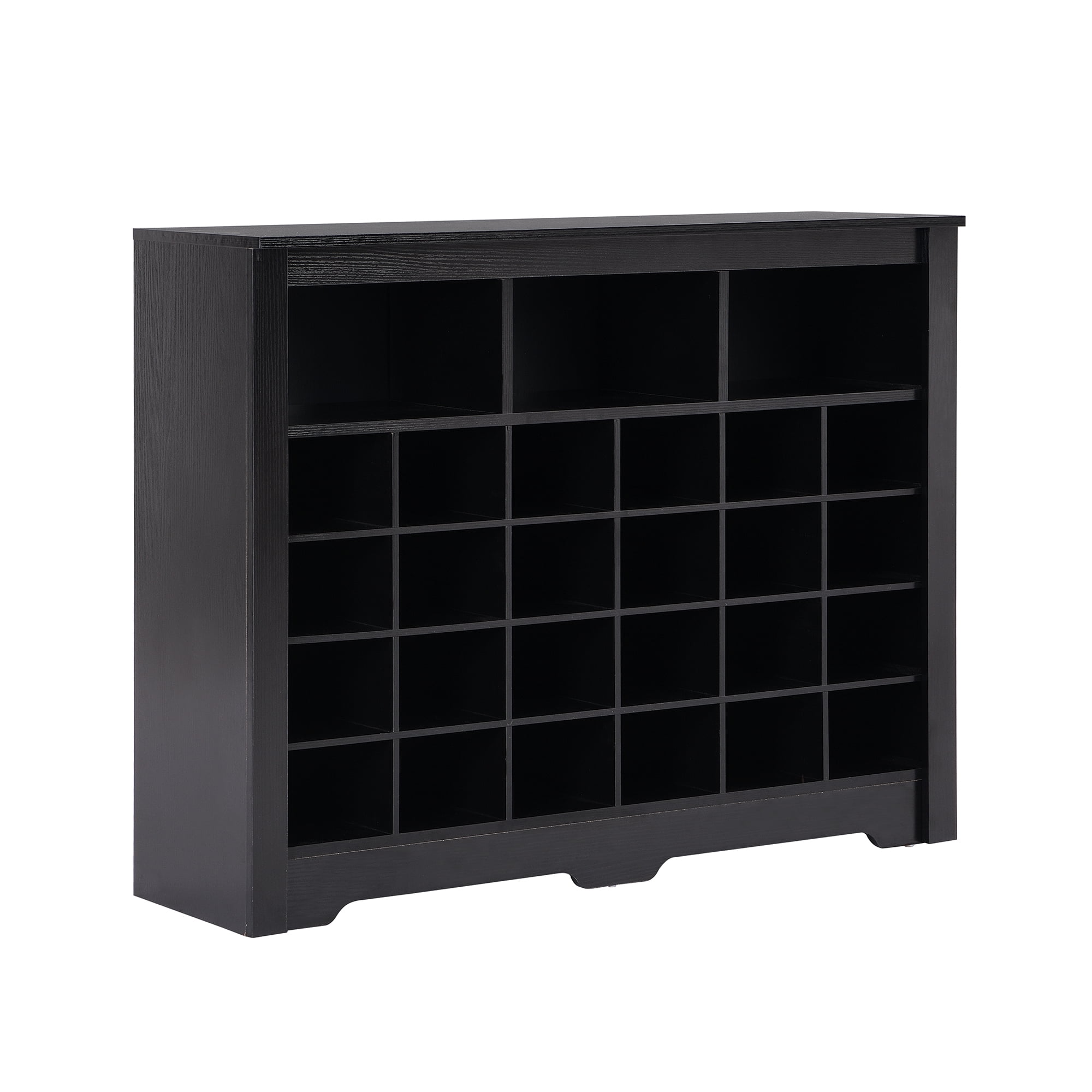 MAYEERTY Sleek Design 24 Shoe Cubby Console, Modern Shoe Cabinet with Curved Base, Versatile Sideboard with High-quality for Hallway, Bedroom, Living Room, Black