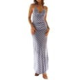 thumbnail image 1 of WIFORNT Robe Longue pour Femmes, Robe Sans Manches à Col Licou Dos Nu Imprimée Coupe Ajustée Robe de Cocktail, 1 of 8