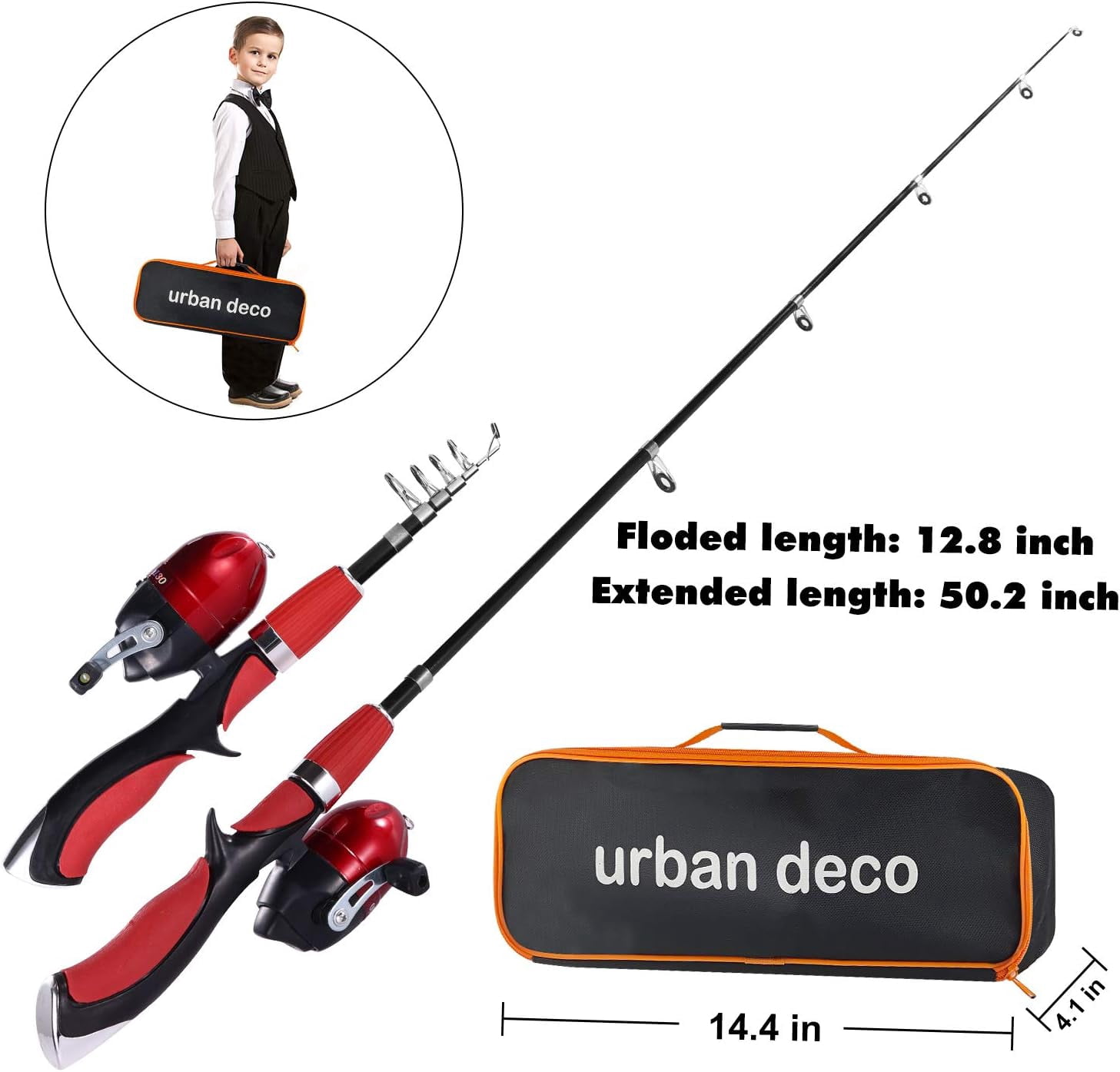 SNYNUXX Kids Fishing Pole Set Portable Telescopic Kids Fishing Rod and Reel Combo Kit with Tackle Box for Beginners, Red