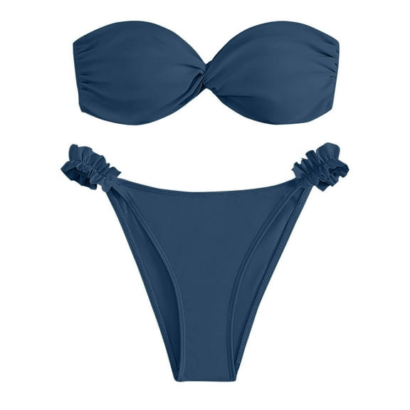 Arnsht Two Piece Strapless Bikini Set Beach Swimsuits Pool Party, Bandeau Bathing Suit High Cut Leg Cheeky Trend Fashion Blue L