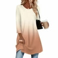 thumbnail image 5 of JTZGDY Fall Tunic Tops for Women Fashion Tie Dye/Striped/Color Block/Floral Printed 3/4 Length Sleeve Crewneck Graphic T-Shirts Loose Flowy Dressy Pullover Blouse Beige XL, 5 of 7