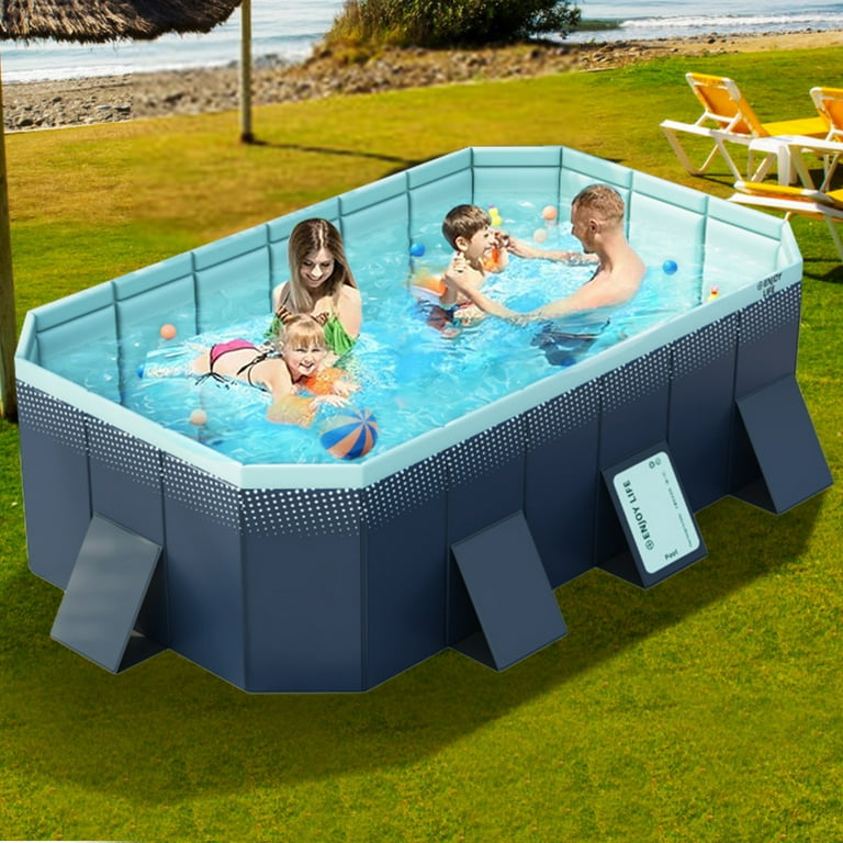MONEHANE Foldable Outdoor Above Ground Pool 102in Blue with