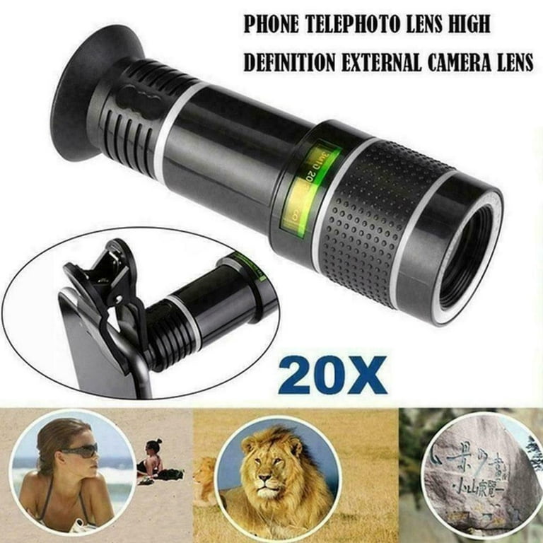20X Zoom Adjustable Clip On Telephoto Lens External Mobile Phone