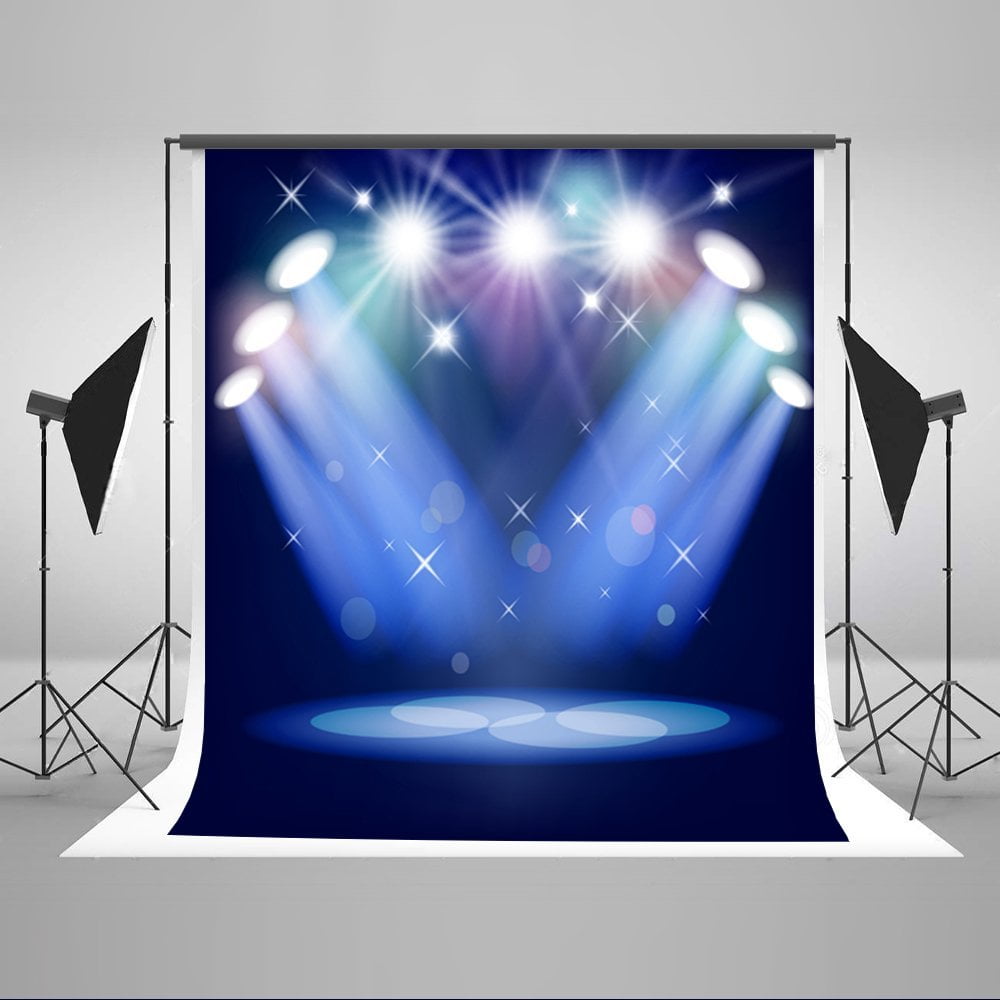 GreenDecor Polyester Fabric 5x7ft Glitter Lighting Star Blue Stage Backdrops for Plays Children Model Shooting Photography Background