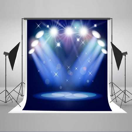 GreenDecor Polyester Fabric 5x7ft Glitter Lighting Star Blue Stage Backdrops for Plays Children Model Shooting Photography