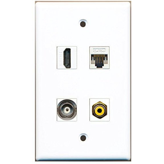 RiteAV - 1 Port HDMI 1 Port RCA Yellow 1 Port BNC 1 Port Cat5e Ethernet White Wall Plate