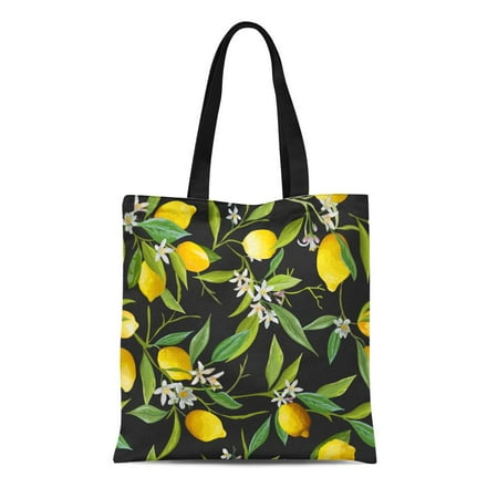 Bags Beaded Vintage Floral Handbag ASHLEIGH Canvas Tote Bag Green Vintage Floral Pattern Lemon Fruits Flowers Leaves Exotic Reusable Shoulder Grocery Shopping Bags Handbag ()
