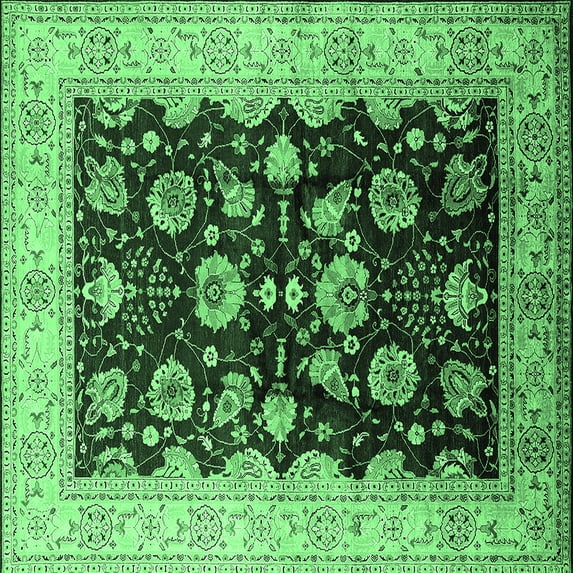 Ahgly Company Indoor Square Oriental Emerald Green Industrial Area Rugs, 3' Square