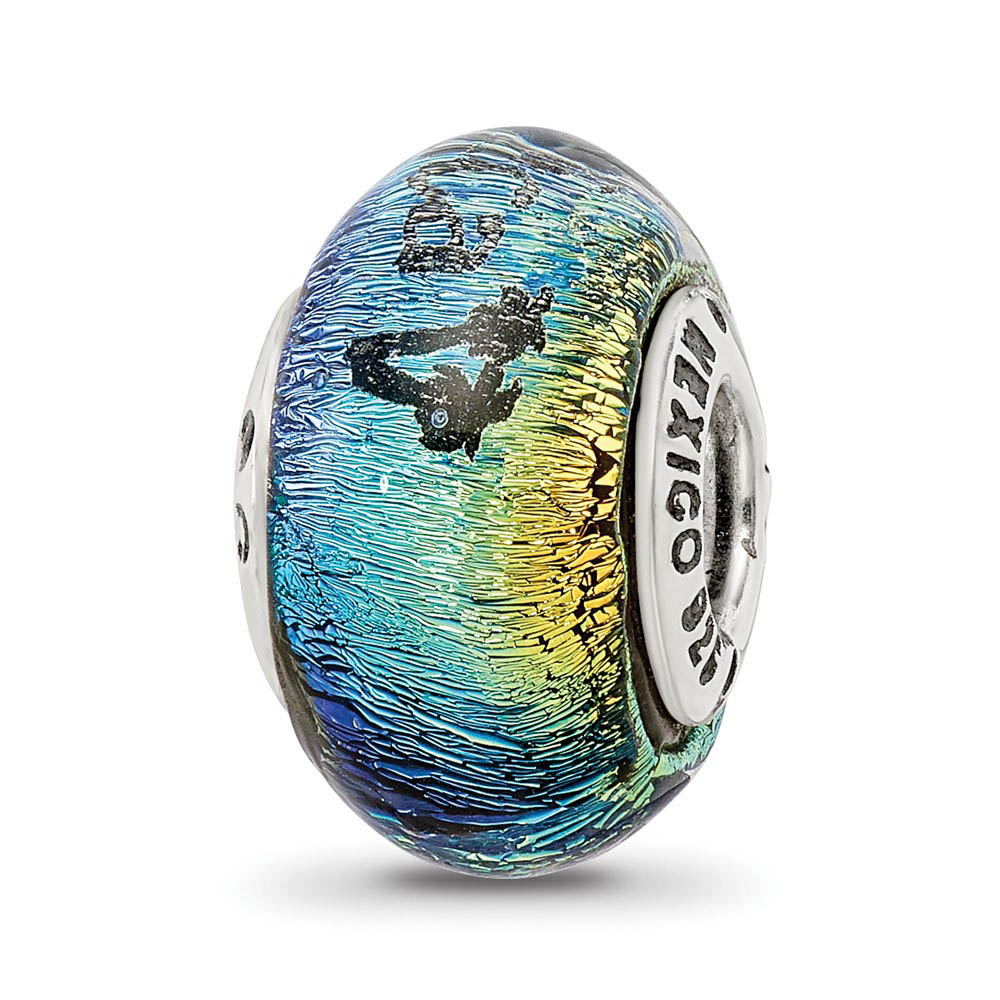 925 Sterling Silver Reflections Jamaica Orange Dichroic Glass Bead Charm 12.73x9.09mm Wide Pendant Necklace for Women