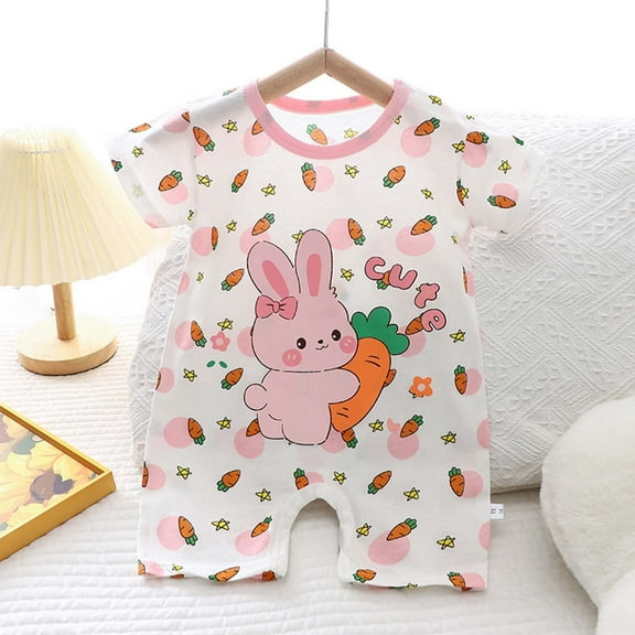 Ovbmpzd White Rompers for Girls Cute Short Sleeve Cotton Trendy Animal Bodysuit Preemie Onesies Newborn 0-3 Monthes