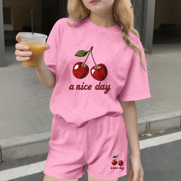 Conjuntos de blusas y camisas de cuello redondo y manga corta para niños, conjunto de dos piezas de top y pantalones cortos de manga corta con cuello redondo y manga corta para niños, top de poliéster