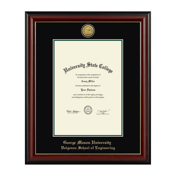 Framerly - GMU Engineering Diploma Frame with Black and Tartan Green Mat