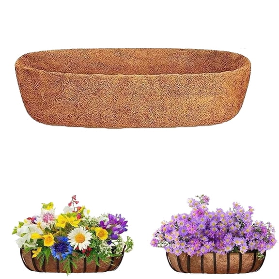 NOGIS 1-Pack Coconut Liners for Planters 36 inch, Half-Moon Shape Window Box Liners Coconut Planter Liners Replacement, Trough Coco Liners for Planters Flower Baskets (36 inch)