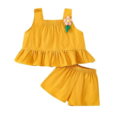 

Outfits for Kids Summer Sleeveless Flower Prints Tops Vest Shorts 2Pcs Fashion Casual Style Suits for Kids