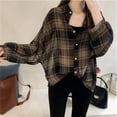 thumbnail image 4 of Women Loose Plaid Pattern Long Sleeve Blouse black XXL, 4 of 6