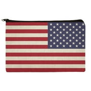 Reversed USA American Flag Red White Blue Military Pencil Pen Organizer Zipper Pouch Case