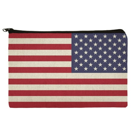 Reversed USA American Flag Red White Blue Military Pencil Pen Organizer Zipper Pouch Case