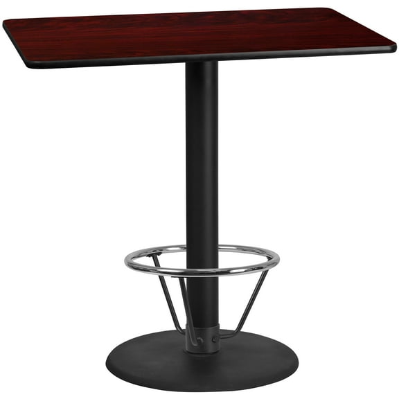 Emma   Oliver 30"x48" Mahogany Laminate Bar Table Top-24"RD Base/Foot Ring