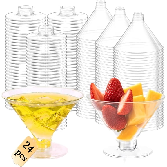 Topboutique Plastic Martini Glasses 24 Pcs 5 oz Disposable Dessert Cups Clear Parfait Glasses Unbreakable Martini Cups for Party Champagne/Appetizers/Desserts