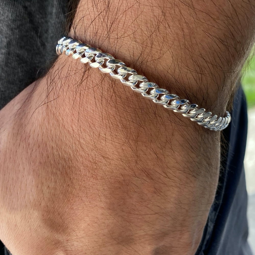 6mm Silver Iced Out Small Miami Cuban Lab Made Bracelet 
