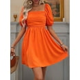 thumbnail image 4 of Women'S Puff Short Sleeve Boho Dress Square Neck Summer A Line Dresses Orange Red XL, 4 of 9