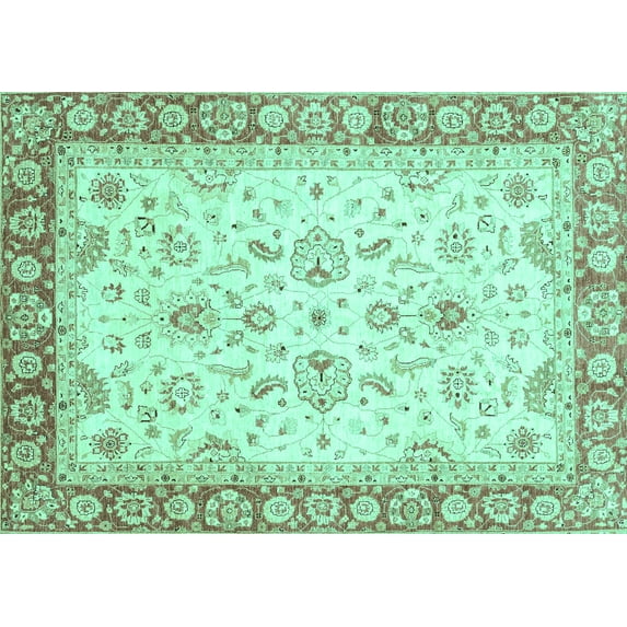 Ahgly Company Machine Washable Indoor Rectangle Oriental Turquoise Blue Traditional Area Rugs, 8' x 10'