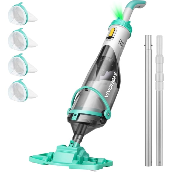 SPECSTAR Cordless Pool Vacuum with Telescopic & Extension Poles 9.12ft, 18.5 GPM Suction, 60-Min Run Time, Handheld Cleaner Rechargeable with Battery Indicator for Pools/Spas/Hot Tubs - Green